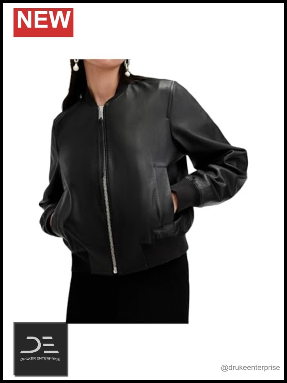 100% Leather Orten Bomber Jacket Women's Crew Neck Zip Casual Regular
